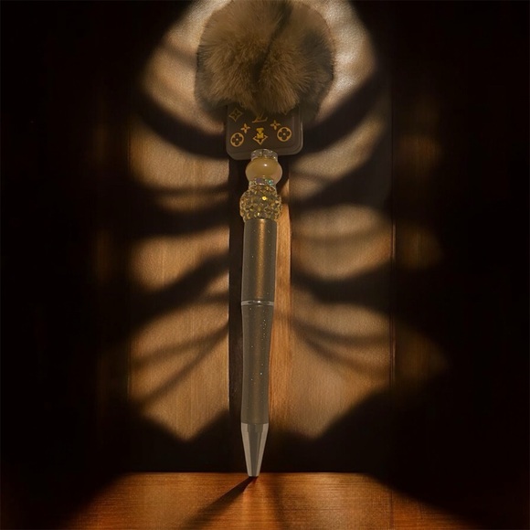 Chic Brown Sparkly Fashion Pen with Pom Pom - Picture 5 of 5